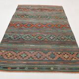 6x9 Blue & Green Striped Kilim Rug, 180x271Cm