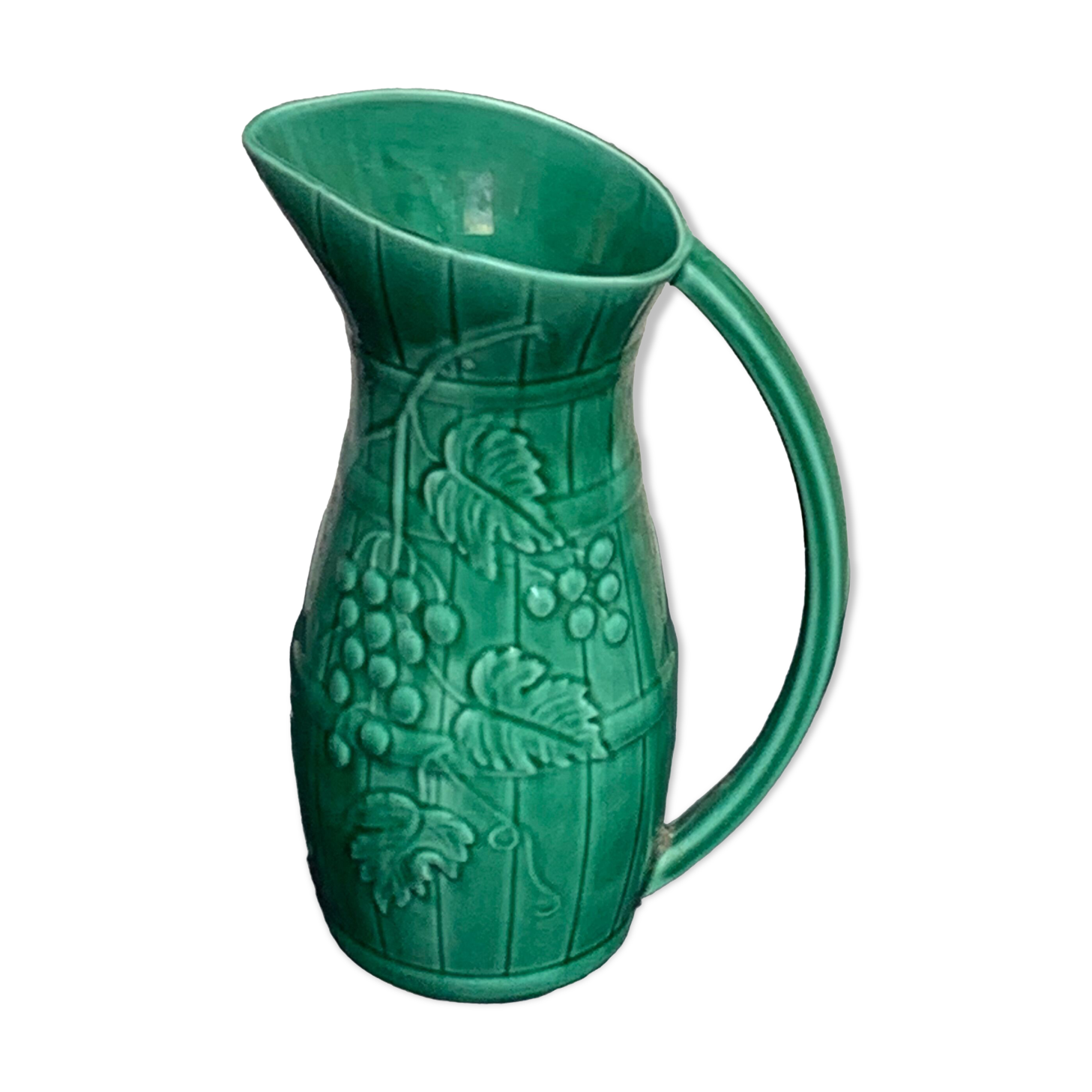 Green enamelled ceramic slurry jug Sarreguemines France