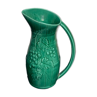 Green enamelled ceramic slurry jug Sarreguemines France