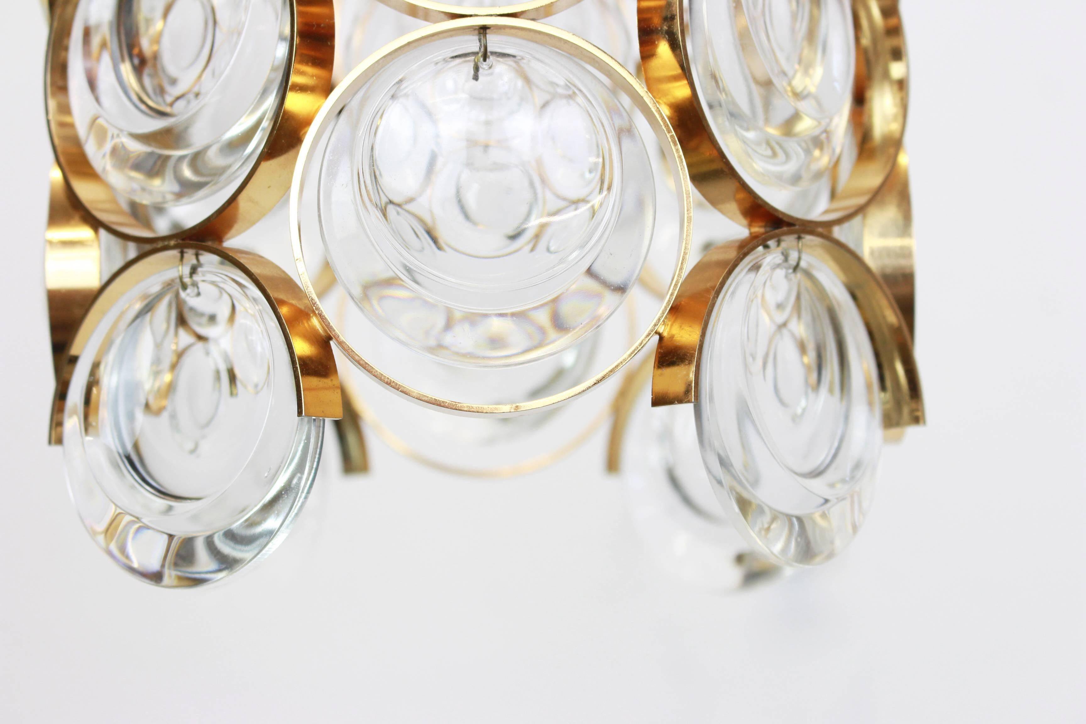 Pair of small golden brass pendants, Sciolari design for Palwa, Germany, 1970s.