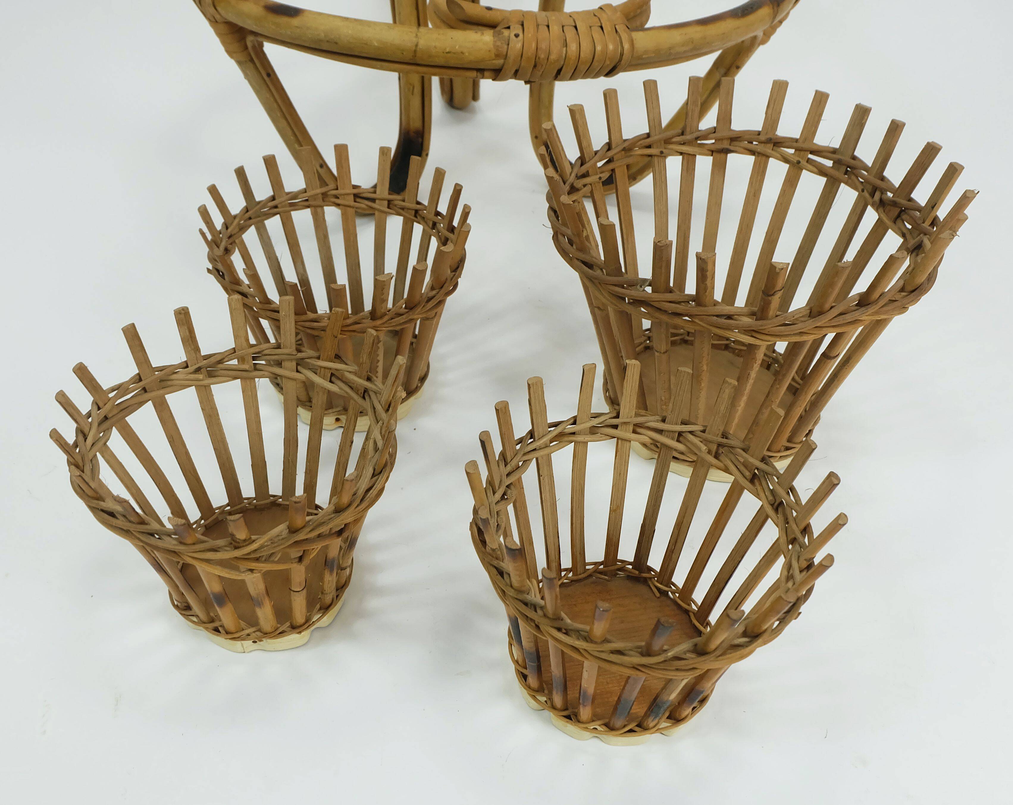 mid century PLANT STAND rack 1950s 60s bamboo rattan hawaii tiki era
