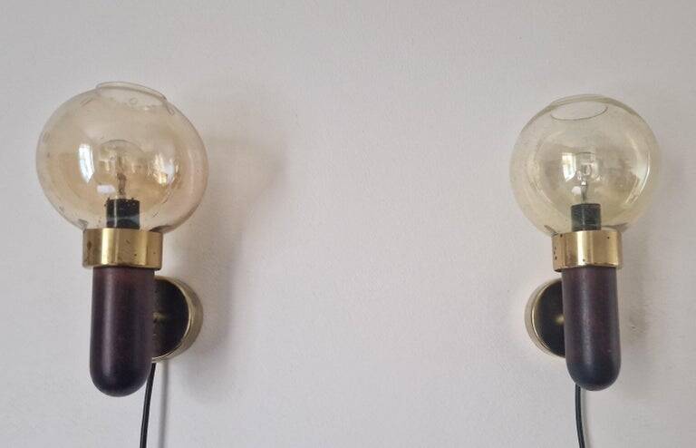 Set of Two Midcentury Wall Lamps, Denmark, 1970s