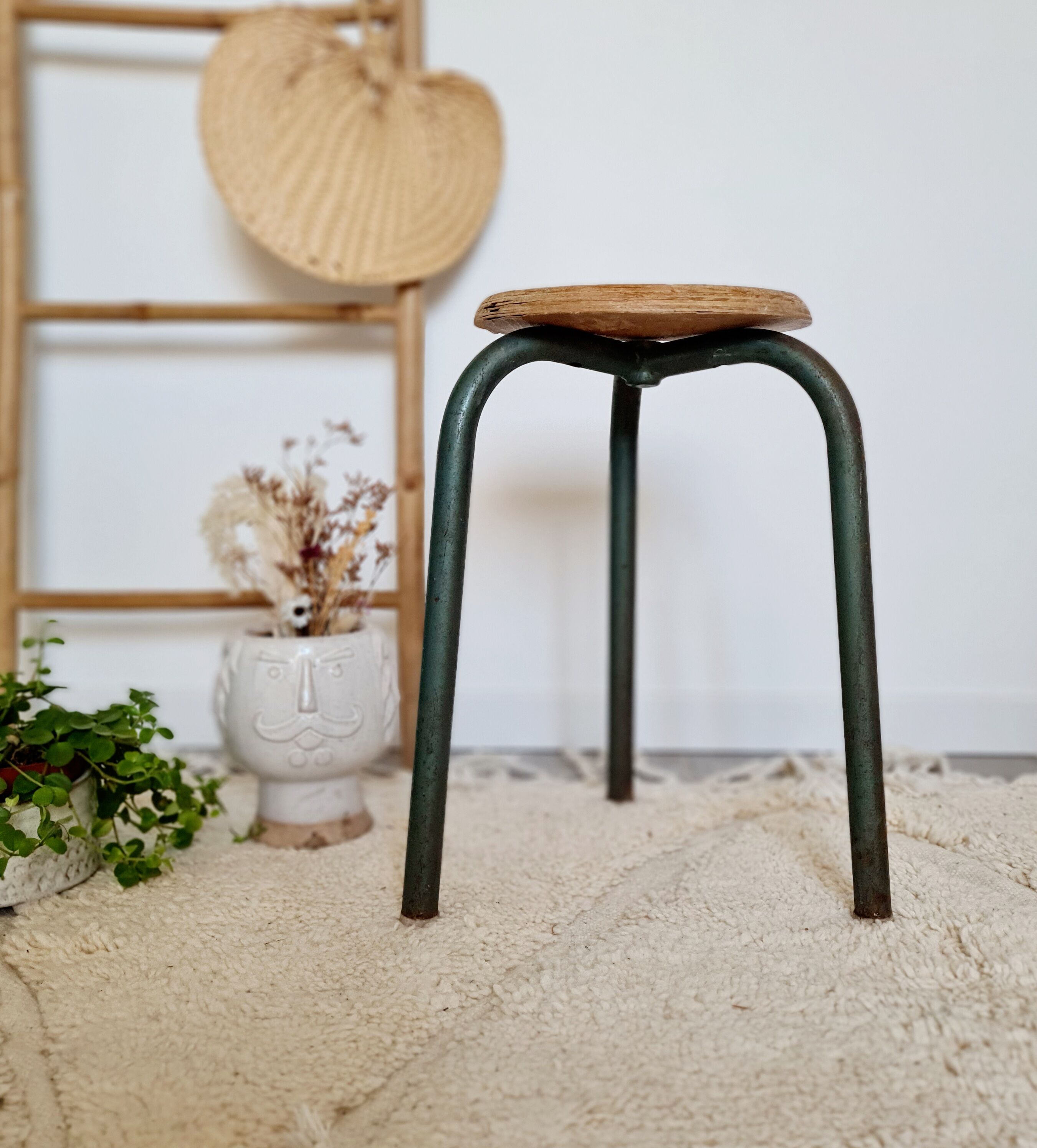 Wood and metal tripod stool