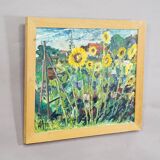 Oil painting by Alexander Michael depicting a lively sunflower field, 1975.
