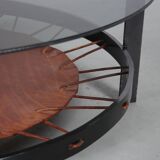1950s dutch design coffee table with leather magazine rack