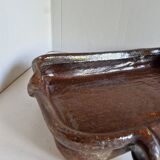 Ancien Plat À Jus Lechefrite 19e Terre Cuite Vernissée Art Populaire