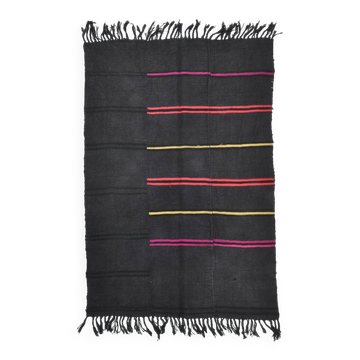 Dark Gray & Black Striped Kilim Rug, 155x229Cm