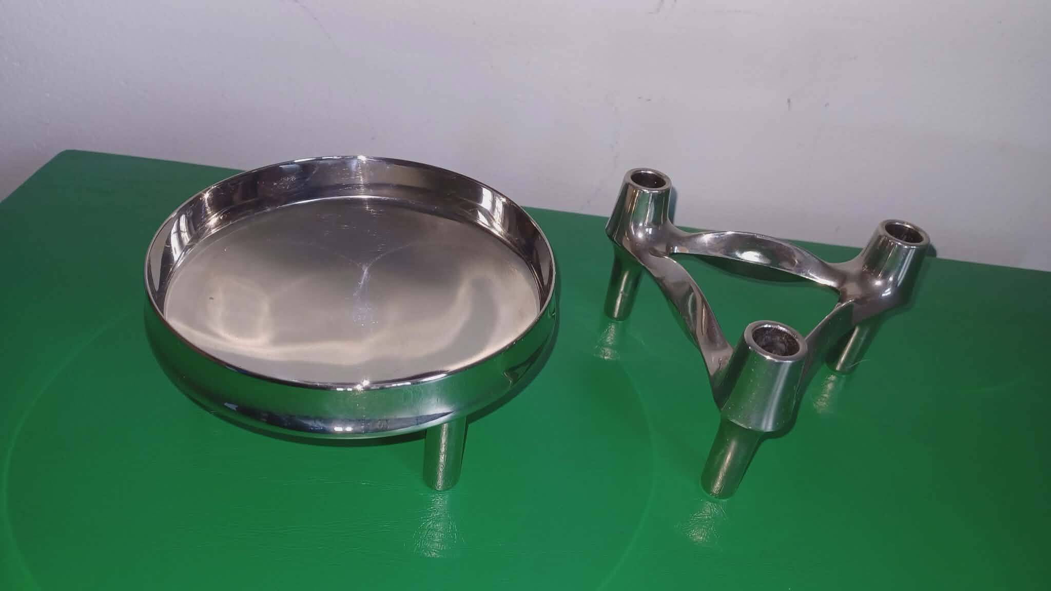 Set - candleholders and shell designed by Fritz Nagel and Caesar Stoffi.