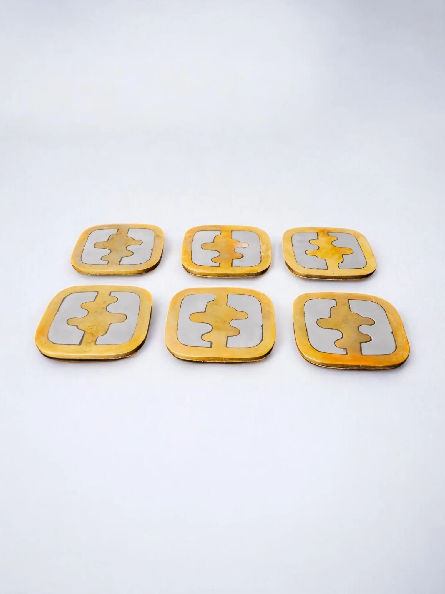 Set of 6 brutalist coasters by David Marshall, Spain, 1970s