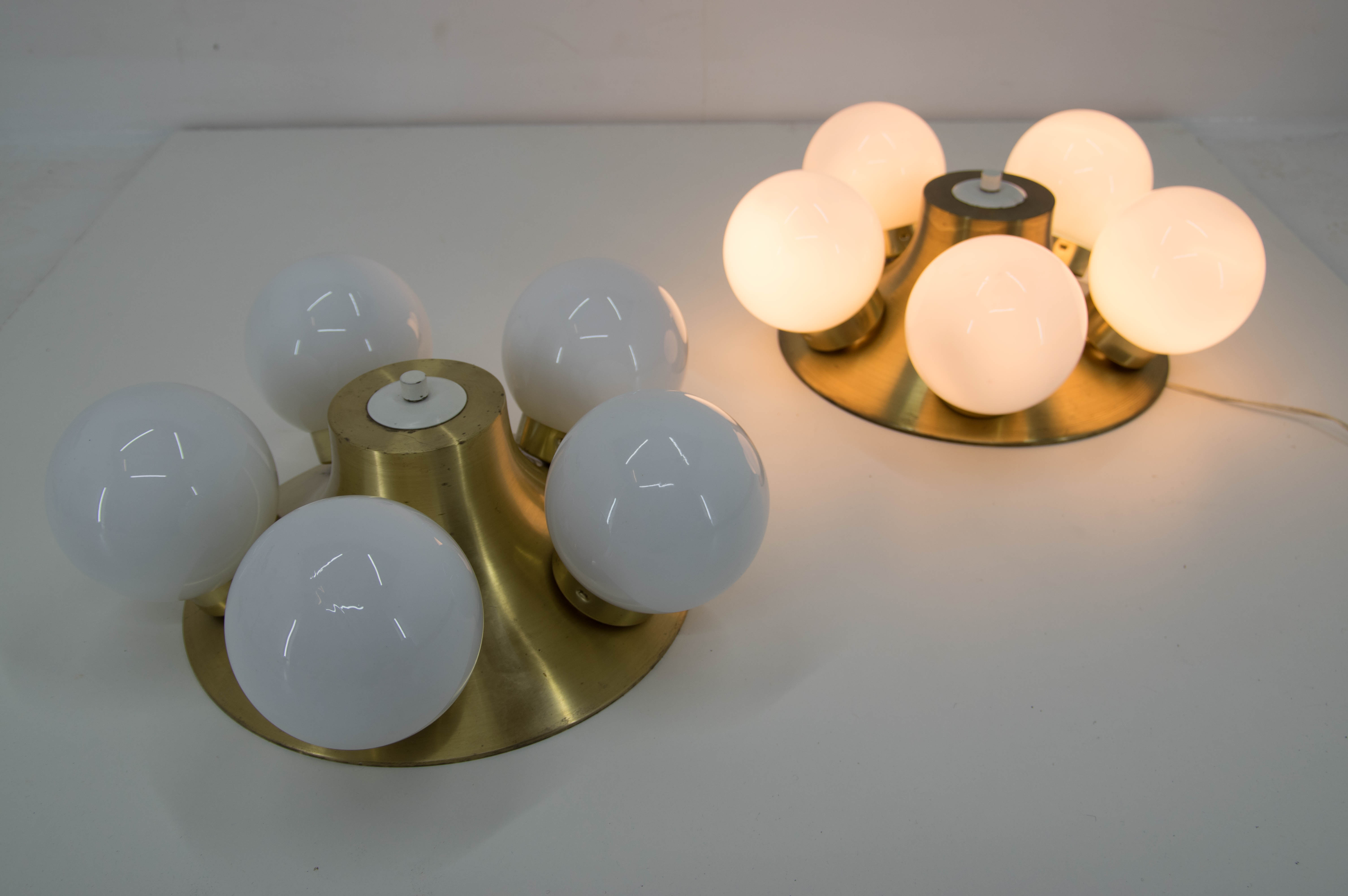 Mid-Century Flushmount or Wall Light by Elektroinstala Decin, 1970s, Set of Two
