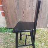 Old Alsatian mountain chair black wood back openwork shape vintage #a662