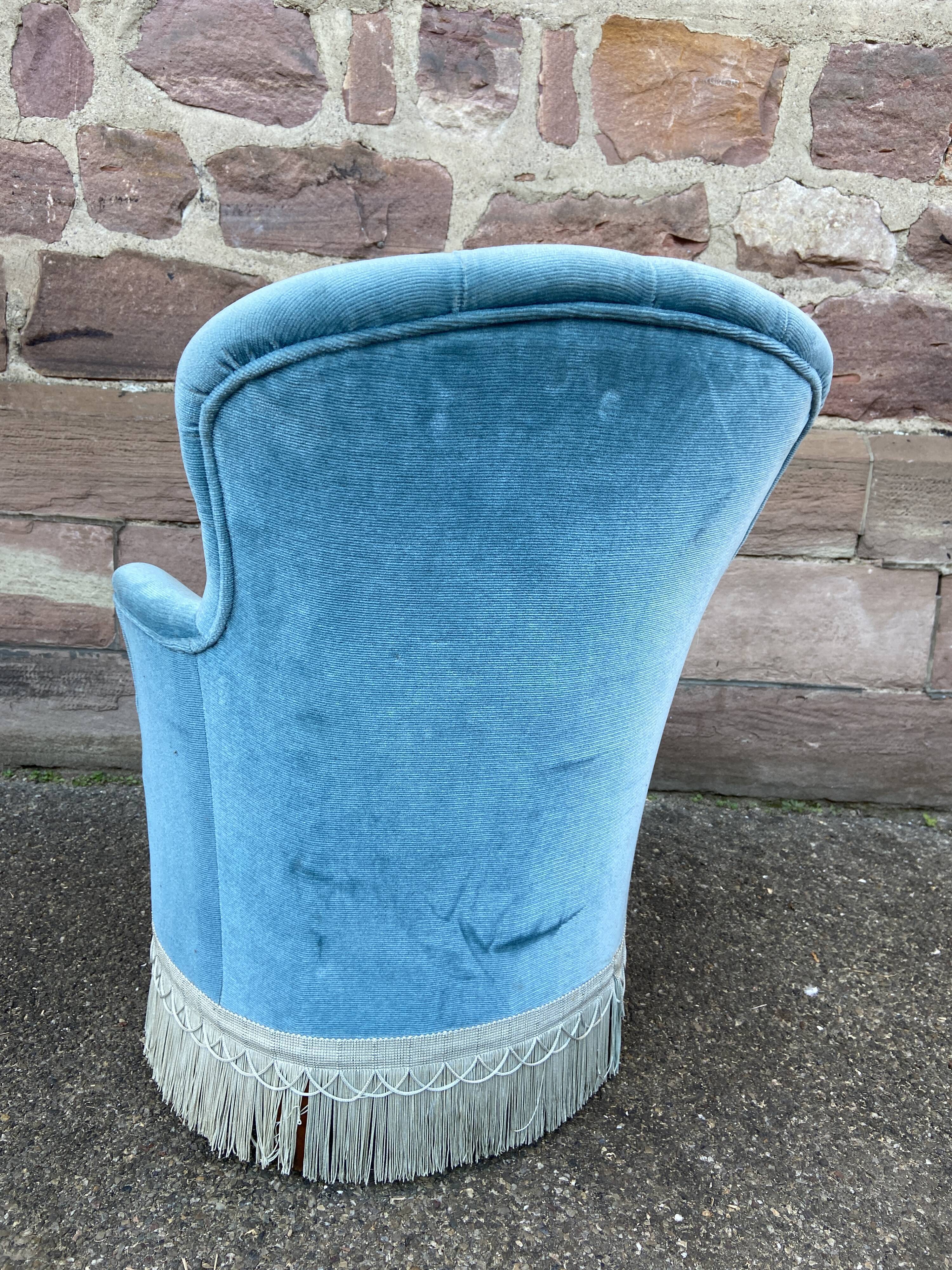 Fauteuil crapaud velours bleu