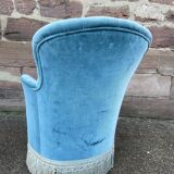 Fauteuil crapaud velours bleu