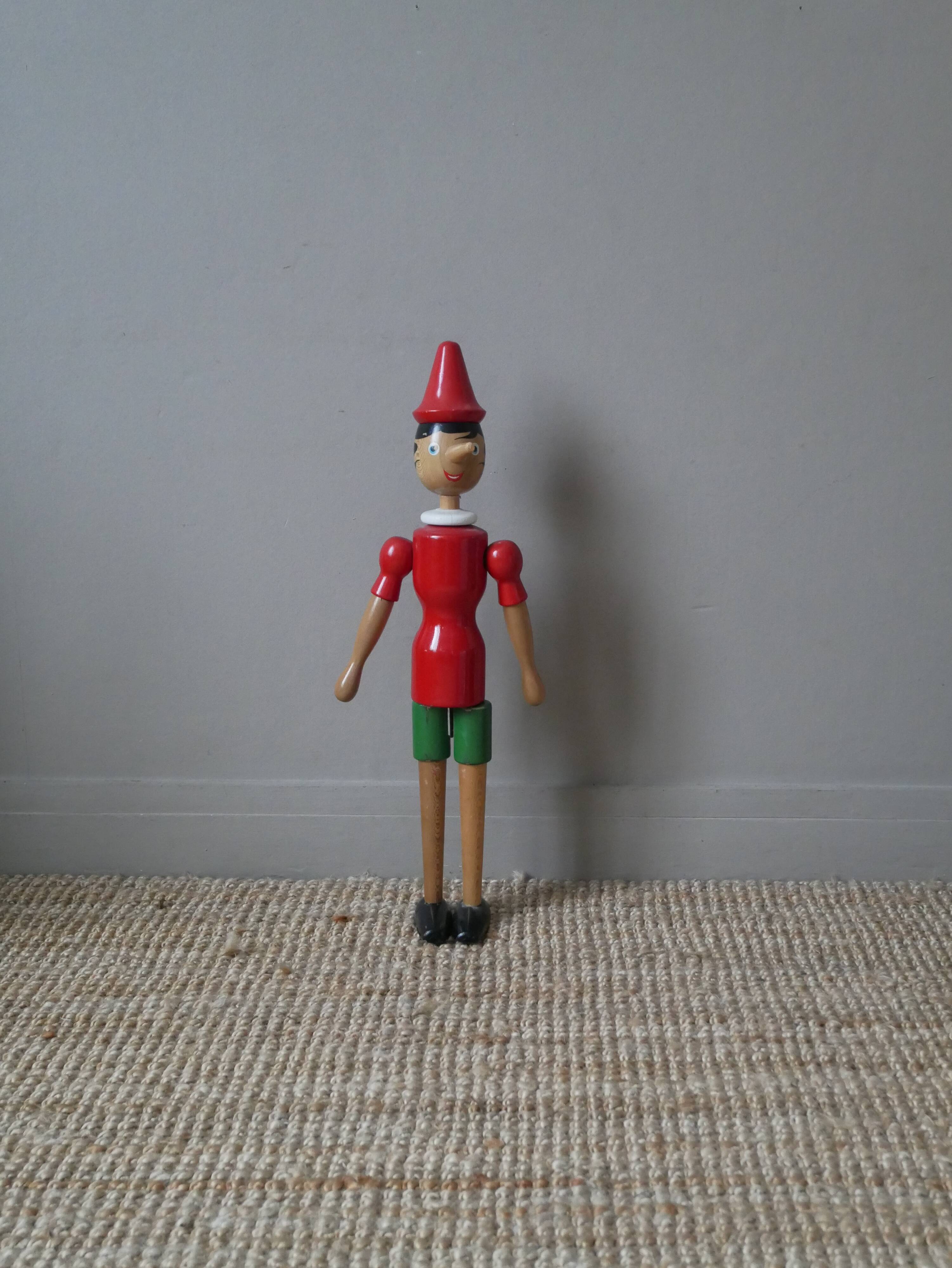 Large vintage Pinocchio wooden antique collectible toy Tonna Italian handcrafted
