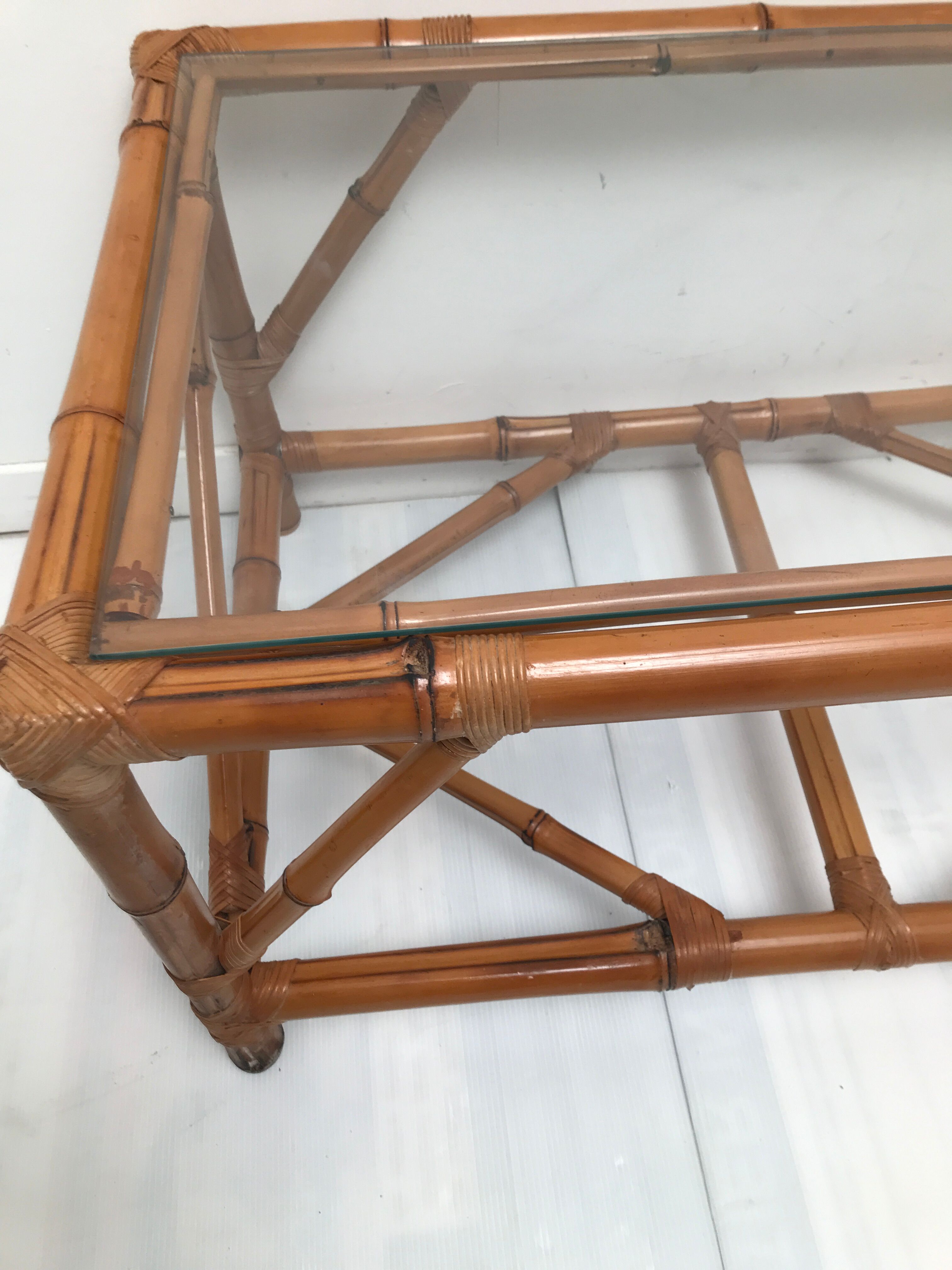 Vintage coffee table in real bamboo and glass 60/70