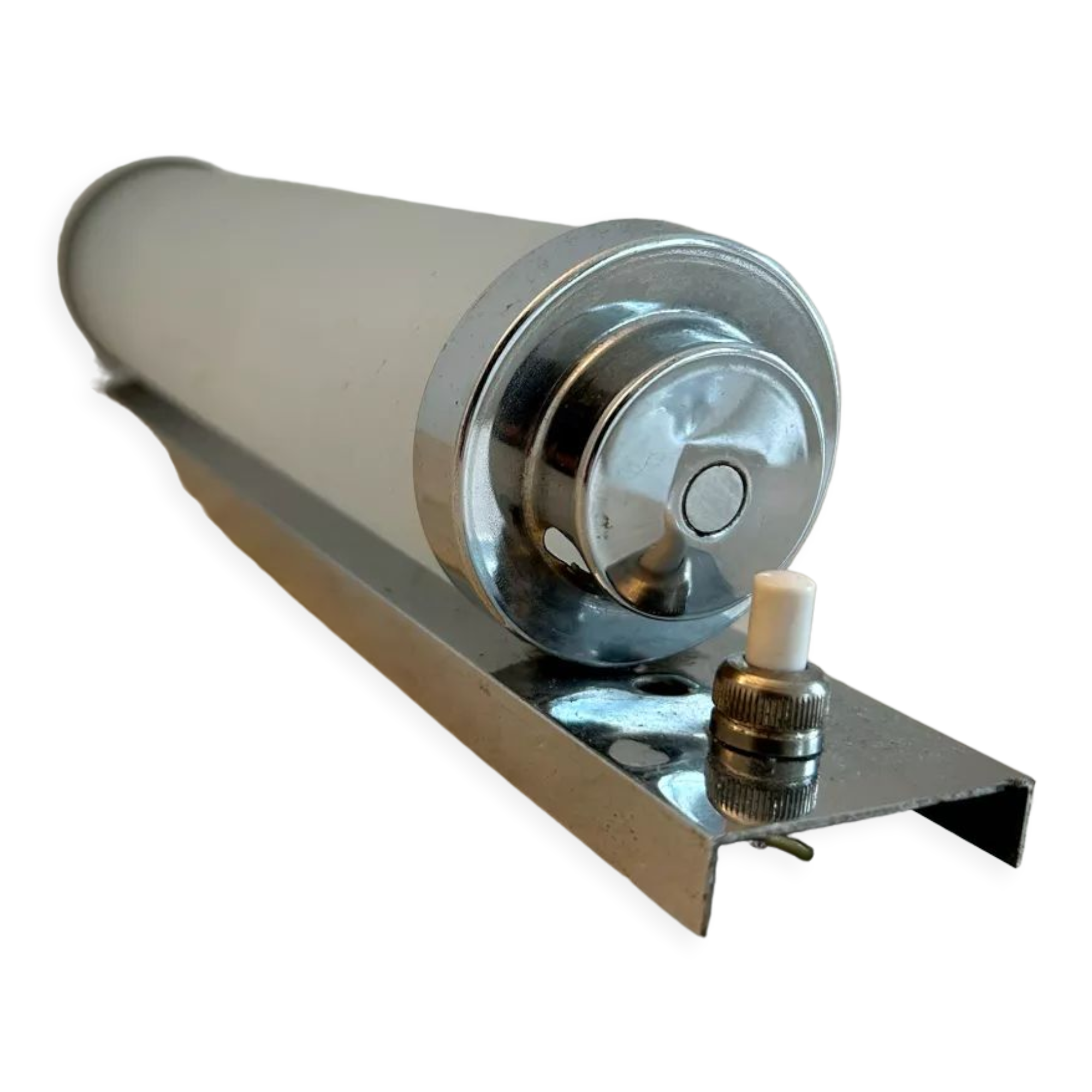 Vintage modernist wall lamp, sandblasted glass and chromed metal, art deco 1930