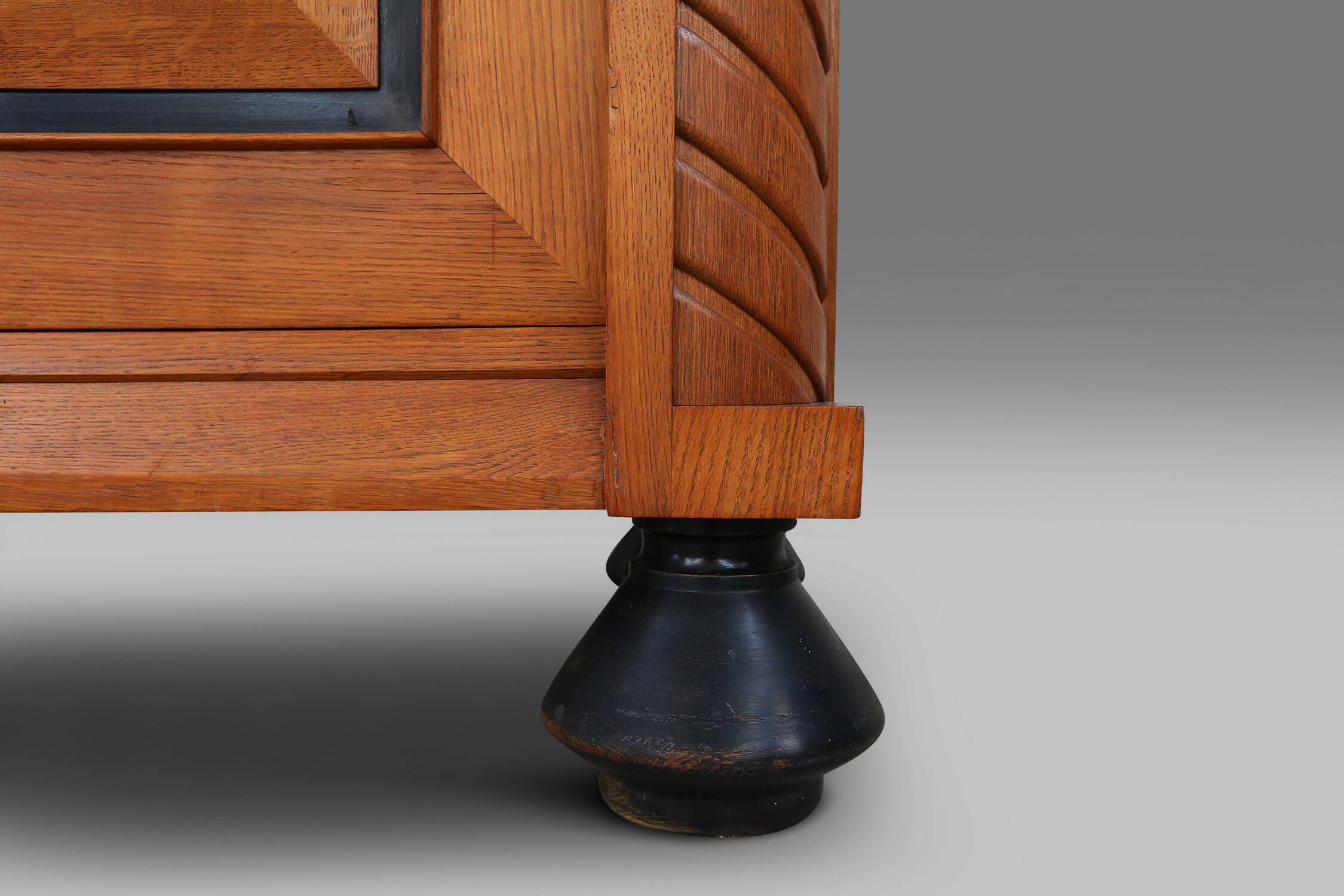 Art Deco brutalist Belgian Oak and Brass Sideboard, 1940s