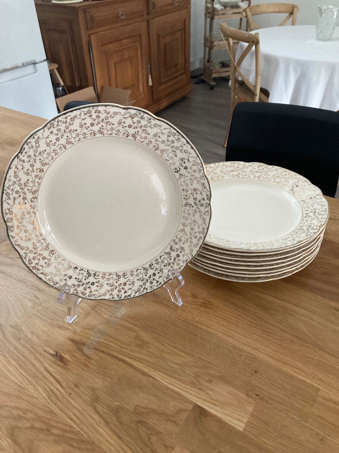 9 Villeroy and Boch “small golden flowers” dinner plates from the 1950s