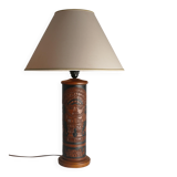 Mid-Century Modern Aztec Motif Hand Tooled Leather Table Lamp