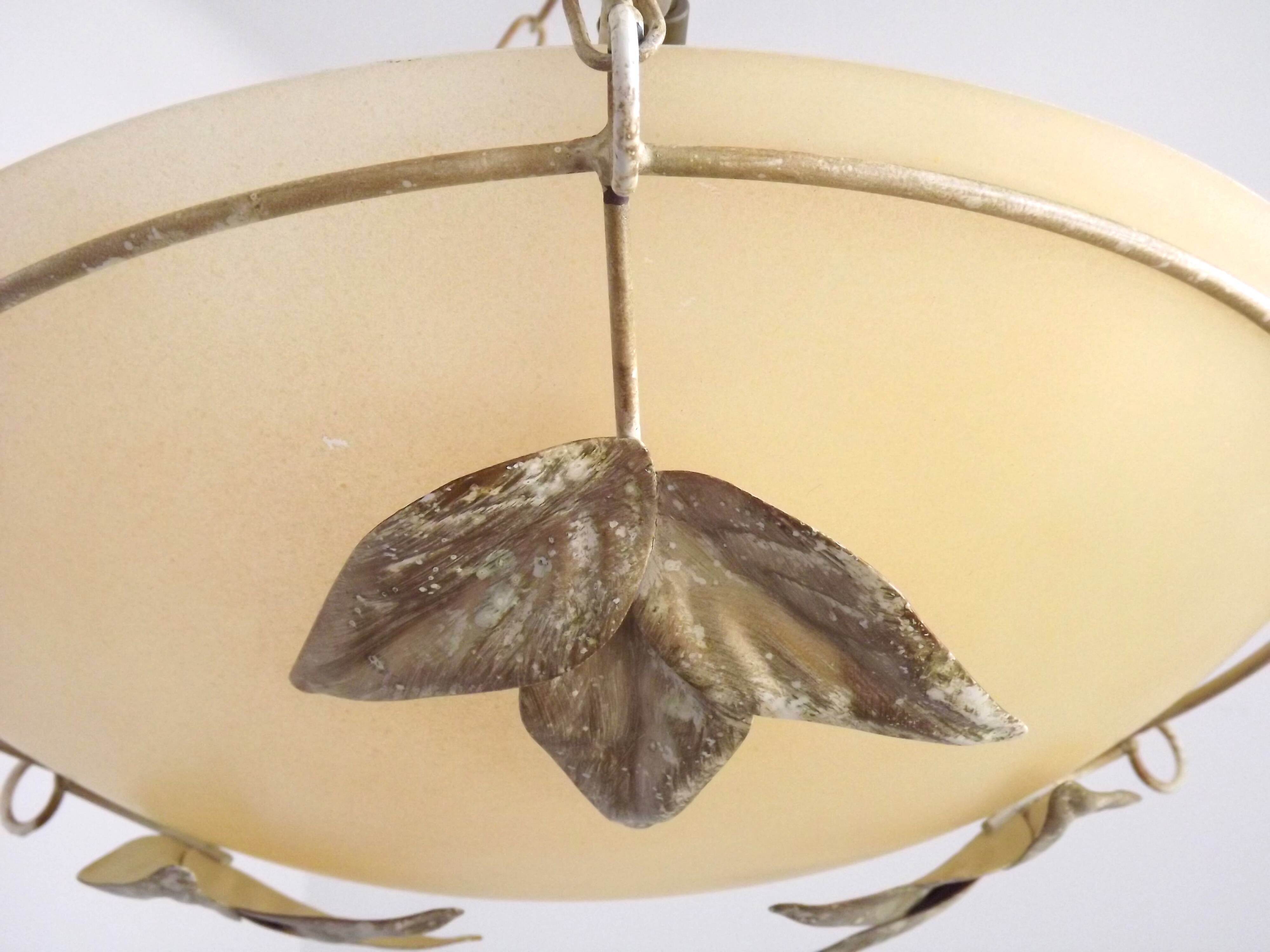 Italian Metal Ceiling Light Gold Leaf Detail Frosted Glass Bowl Shade
