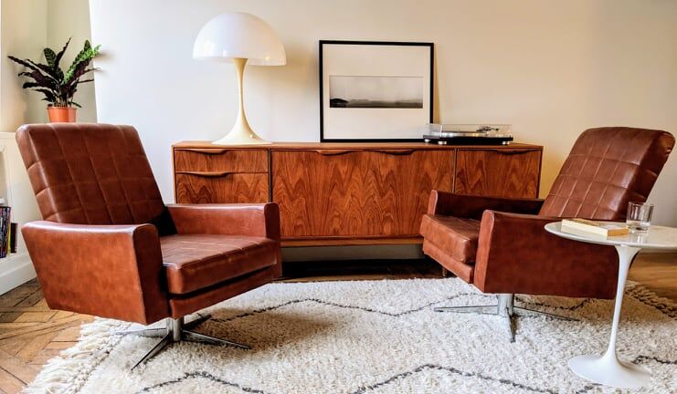 Swivel armchair skai and chrome 60s