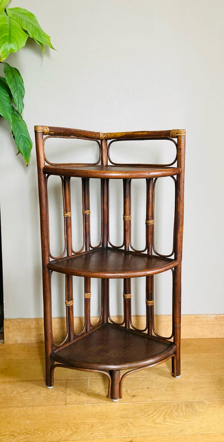 Vintage bamboo and rattan corner shelf 1960s/70s
