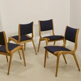 Set of 4 Scandinavian design curved wood chairs from the 60s.