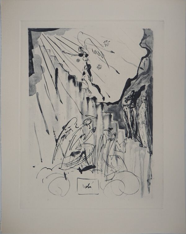 Salvador Dali : Divine Comédie, L’échelle mystique, gravure signée