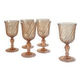 6 pink stemmed glasses for wine and water vintage Rosaline Luminarc France 10 cl