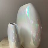 Duo of vintage round vases in iridescent ceramic