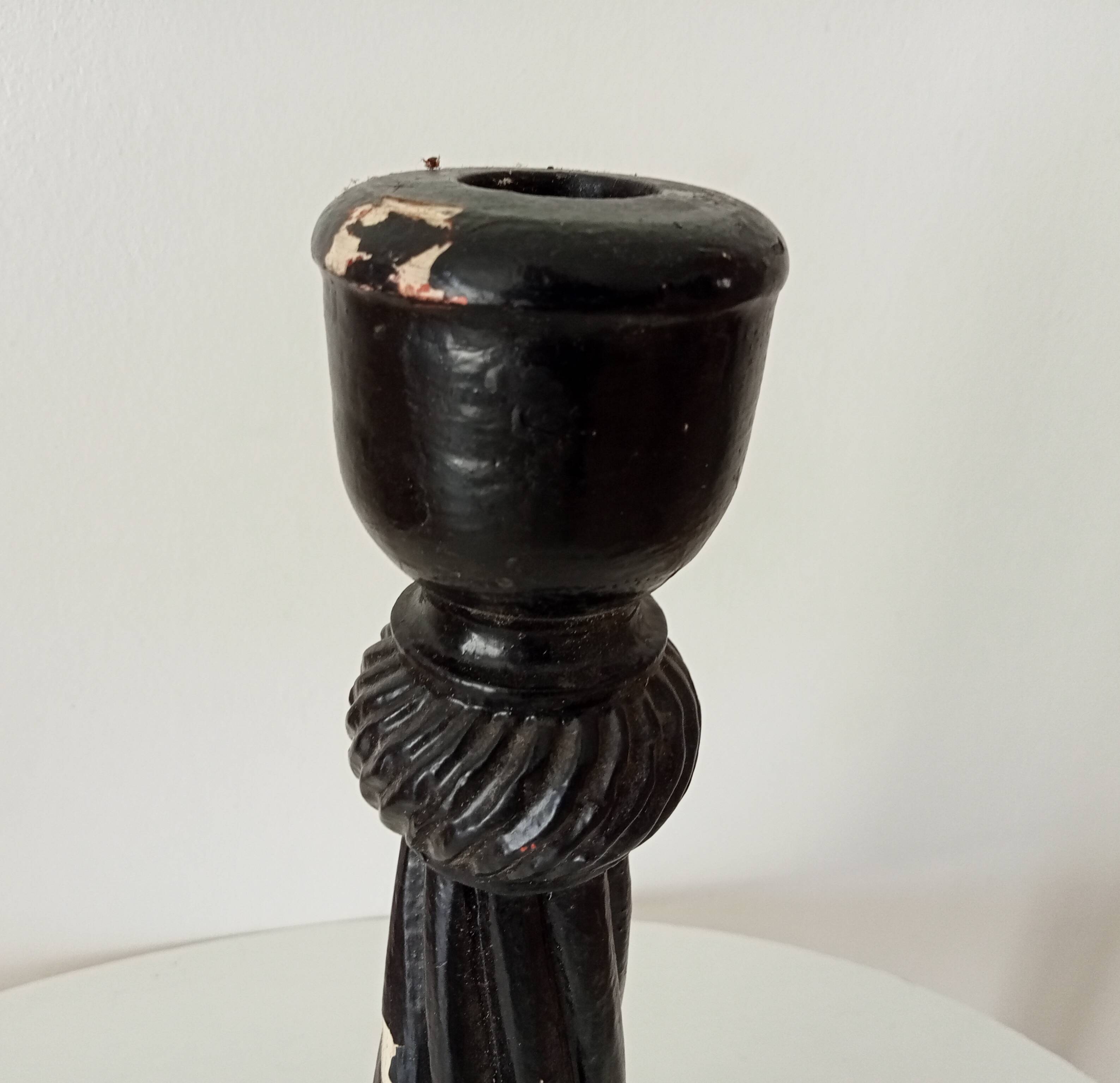 Large antique carved wooden candlestick