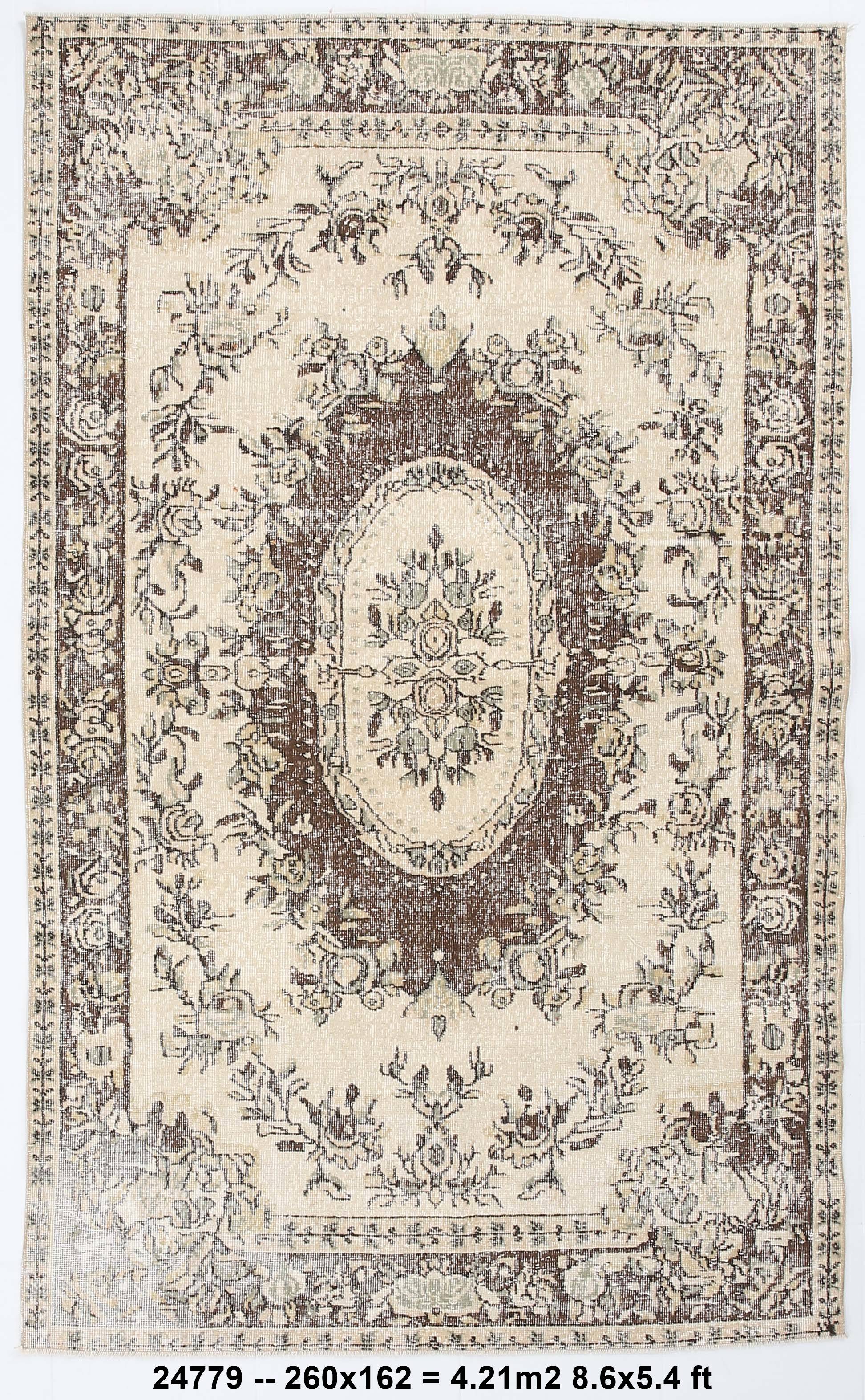 5x9 Cream & Brown Turkish Vintage Rug 162x260Cm SK 24779