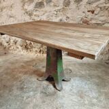 Antique solid oak table on cast iron base – France, 18th century