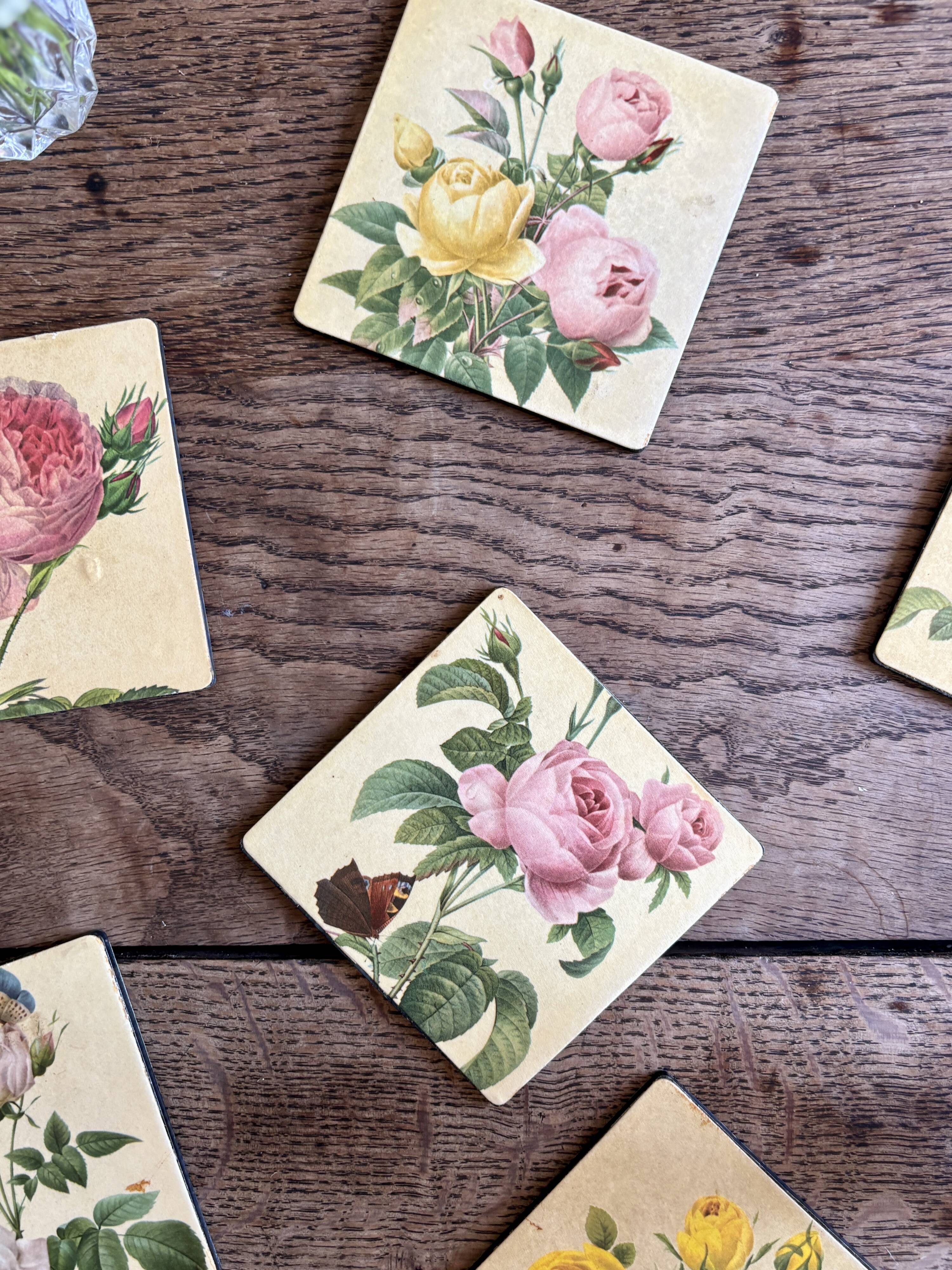 6 dessous de verre vintage décor Redouté