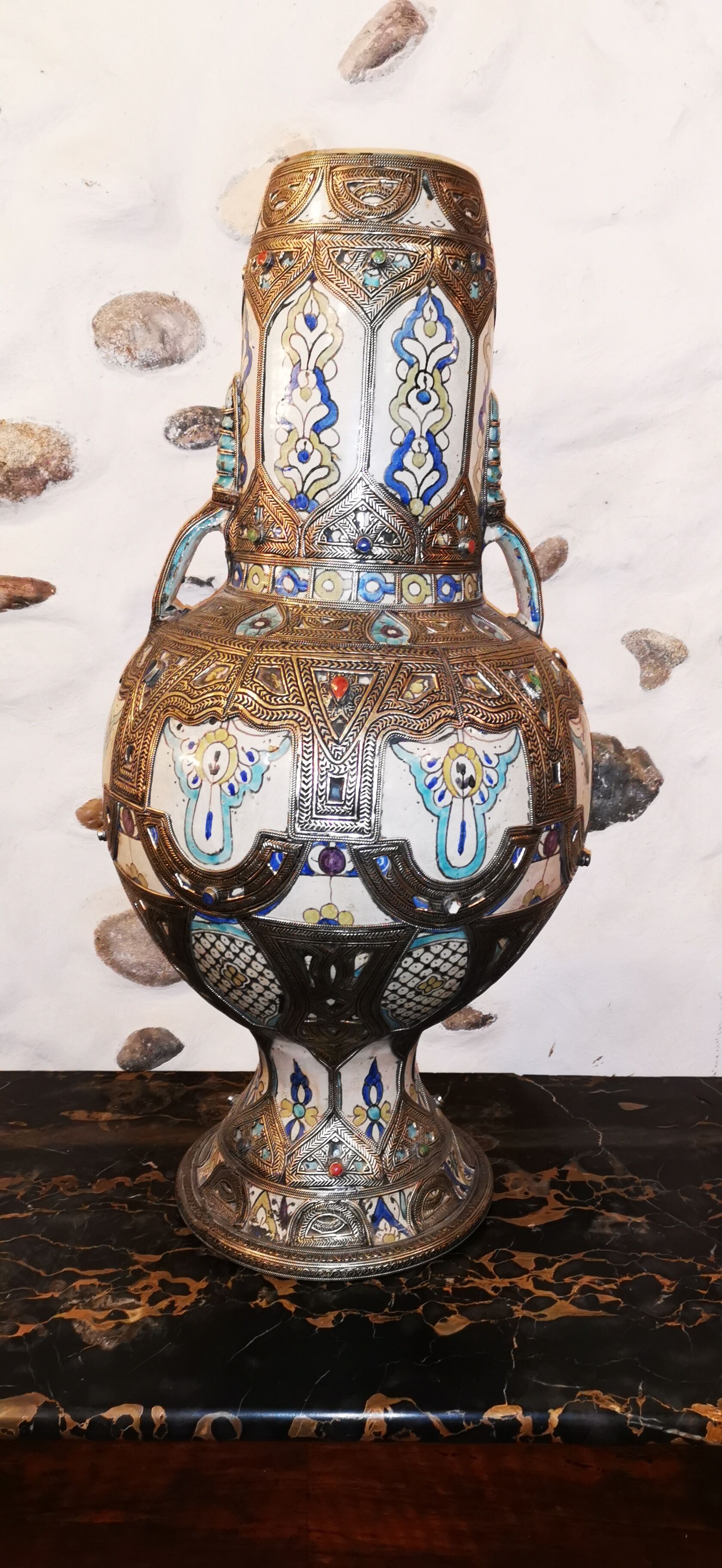 Large potiche vase in cermal and orientalist silver Morocco