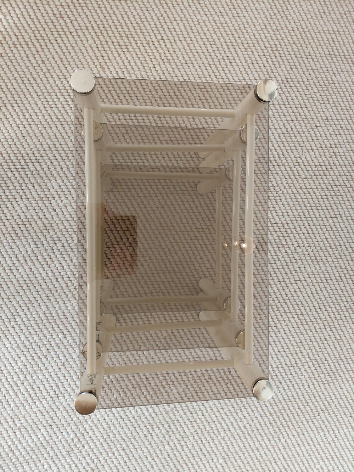 Vintage nesting tables Boutboul - cream metal and smoked glass - 70s design.