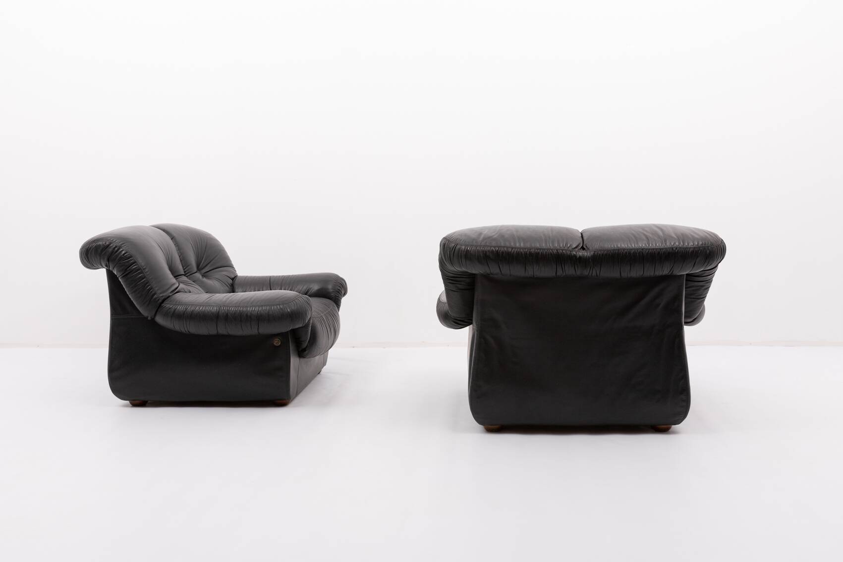 Fauteuils lounge vintage design italien en cuir noir de PelleRossi