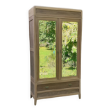 Armoire à glaces 2 portes 1 tiroir style art déco Chêne bois brut