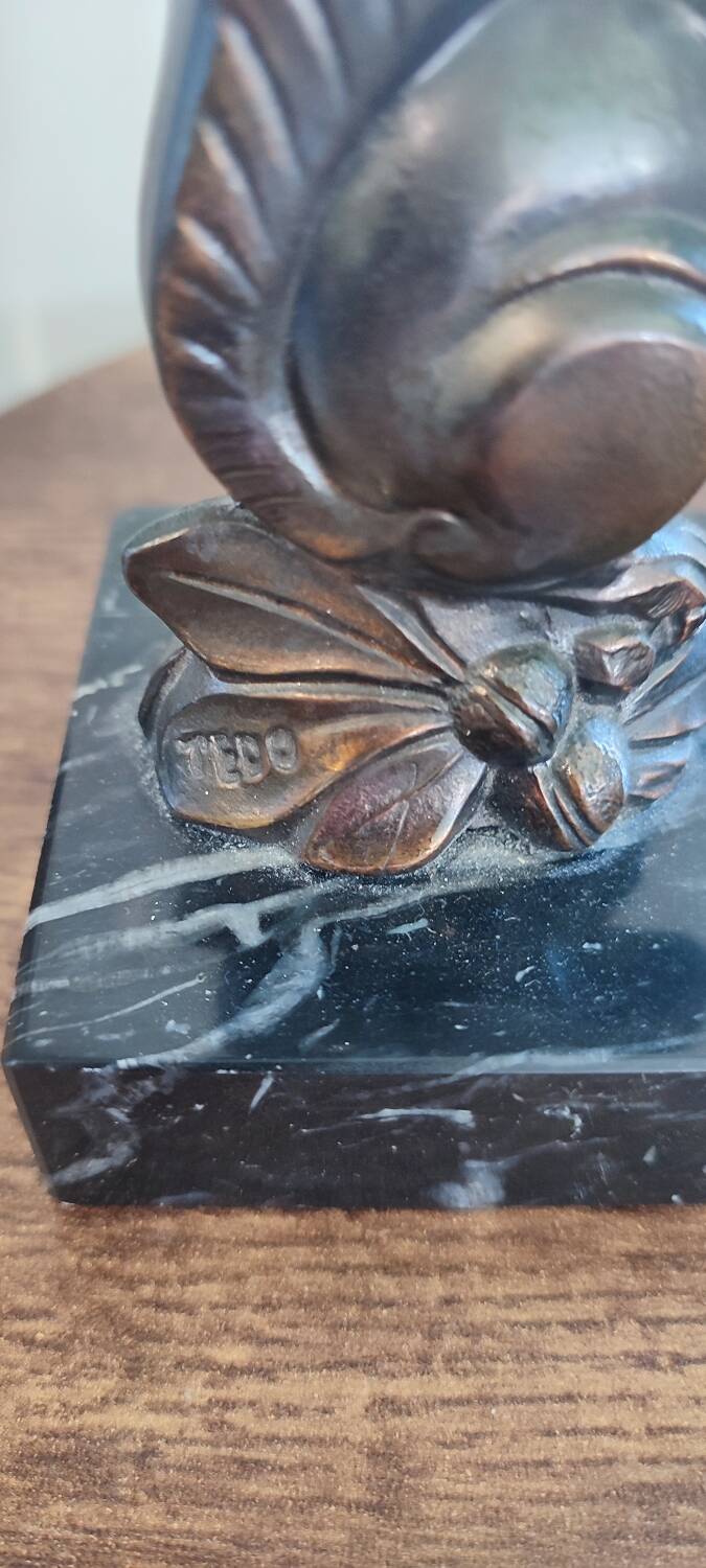 Squirrel bookends signed Tedo, Art Deco
