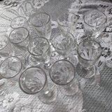 12 small twisted bistro glasses, 19th century
