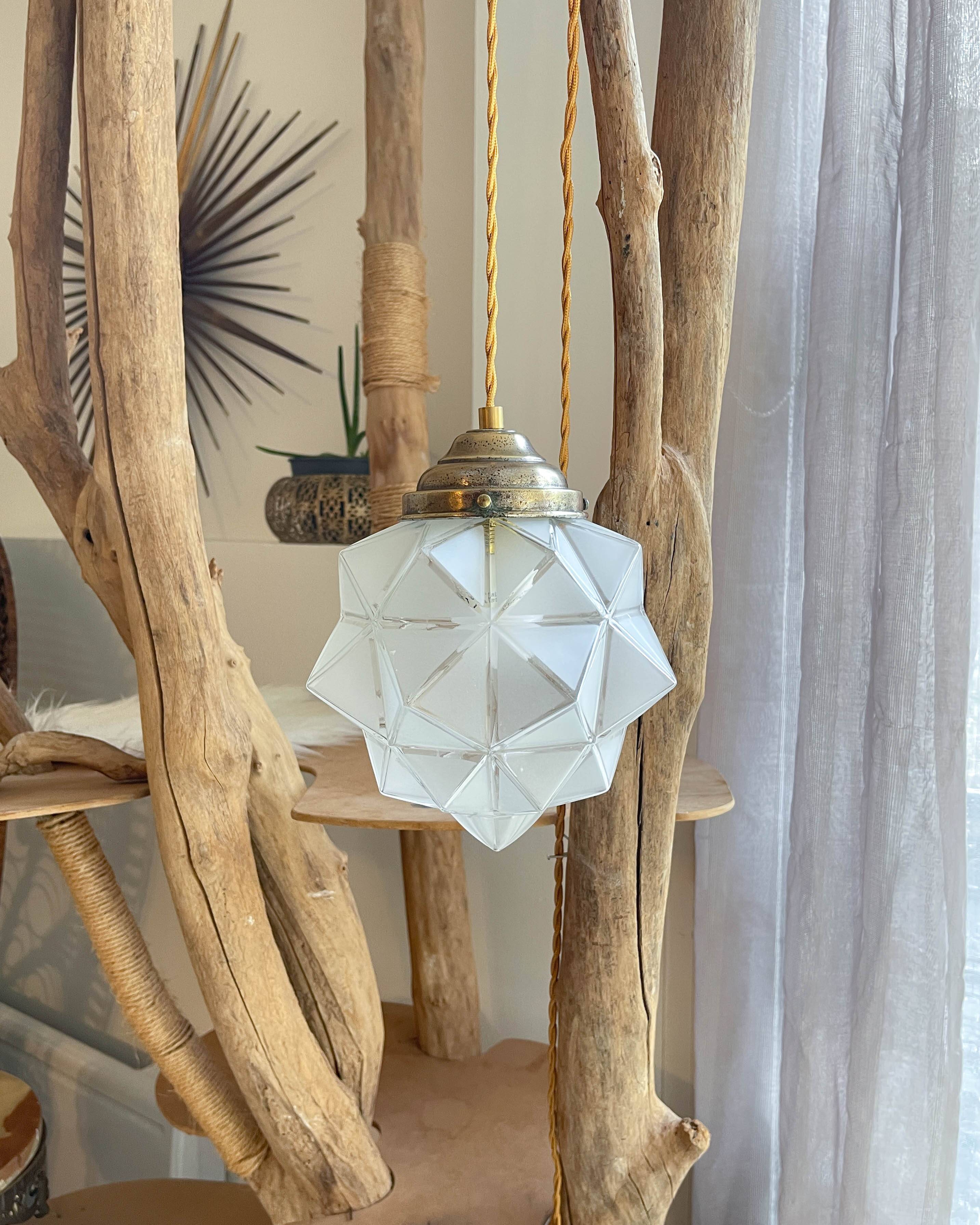 Vintage frosted glass lamp, Art Deco star shape, customizable