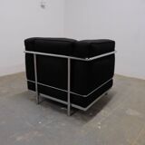 LC2 armchair in black fabric – Design Le Corbusier, Pierre Jeanneret & Charlotte Perriand, 60s
