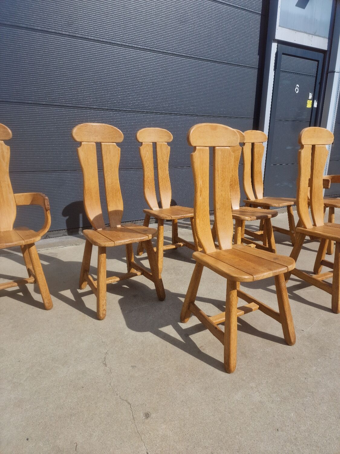 Set of 8 Britalist Oak Chairs from De Puydt, Belgium 1970s
