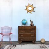 Commode chiffonnier semainier vintage 1950/1960 - rétro - 4 tiroirs - pieds compas - chêne