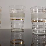 Set of 5 water glasses and 5 aperitif glasses with granite decorations and gold edging from the 1950s