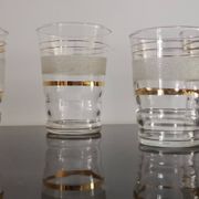 Set of 5 water glasses and 5 aperitif glasses with granite decorations and gold edging from the 1950s