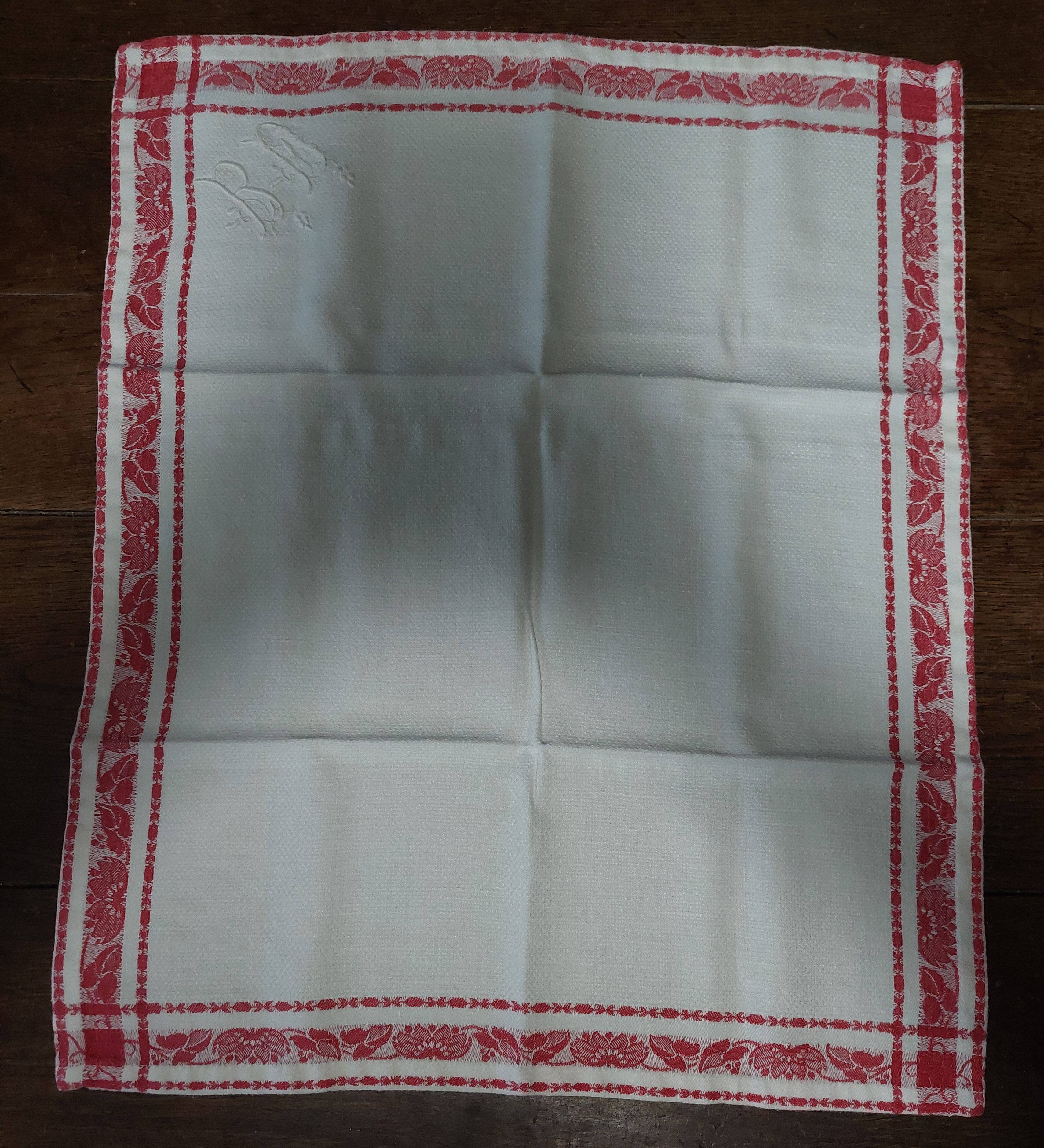 Set of five table napkins made of thick damask cotton with monogram BD 52 X 62.