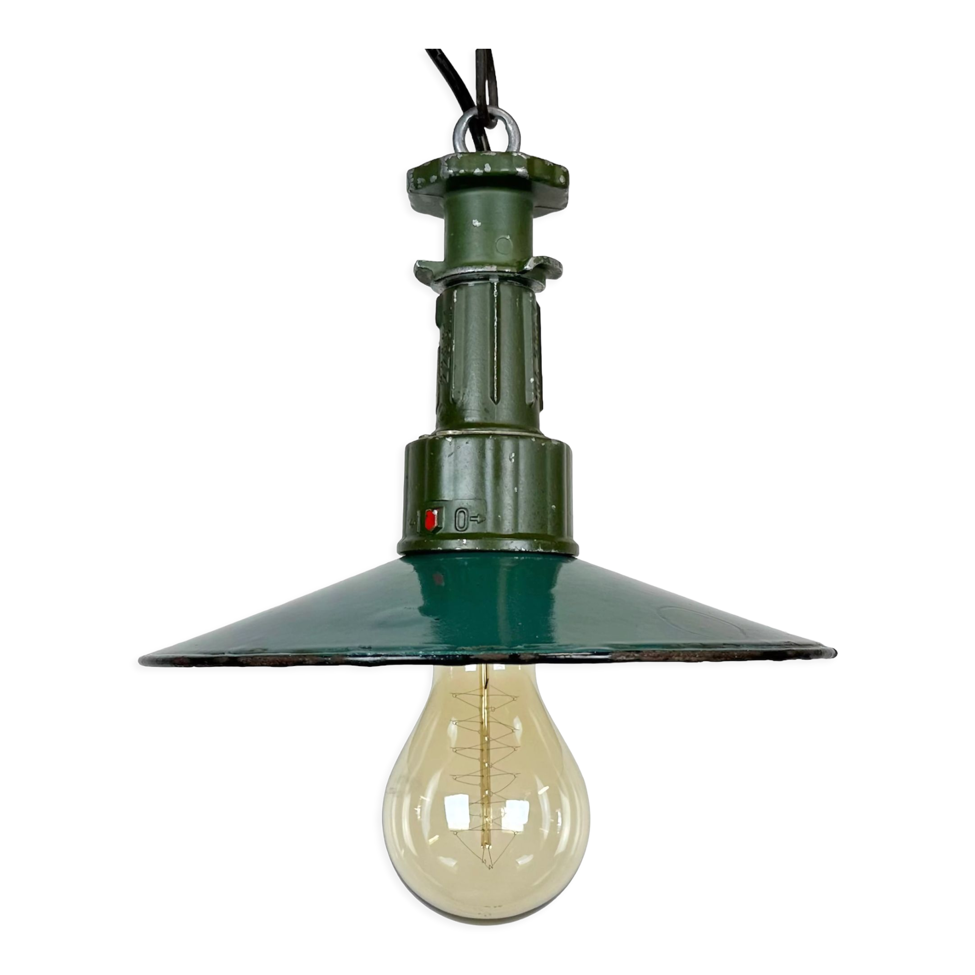 Industrial Green Enamel Pendant Lamp with Cast Aluminium Top, 1960