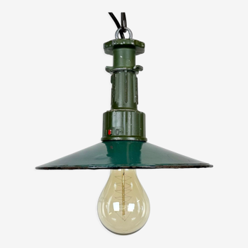 Industrial Green Enamel Pendant Lamp with Cast Aluminium Top, 1960
