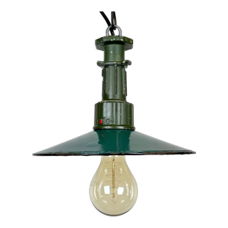 Industrial Green Enamel Pendant Lamp with Cast Aluminium Top, 1960